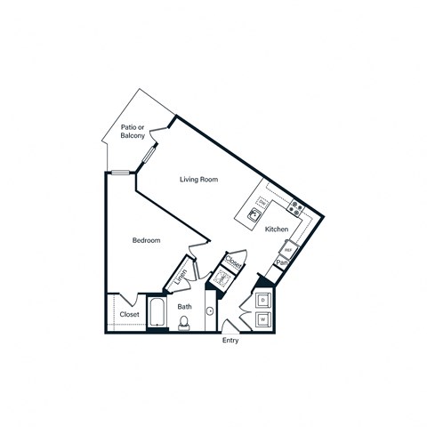 Floor plan for 1 bed, 1 bath, 955 sqft